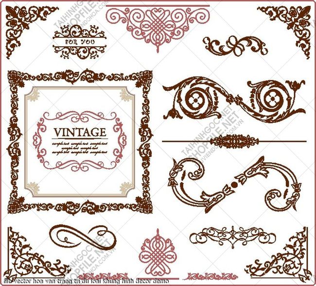 file vector hoa van trang tri du loai khung hinh decor 